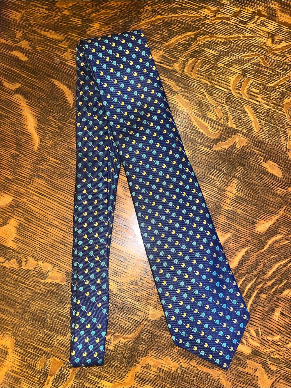 Eton Men's Navy Blue Silk Pac-Man Arcade Micro Print Necktie Gamer Tir